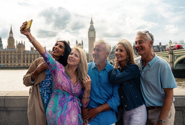Senior group old buddies reunion in London